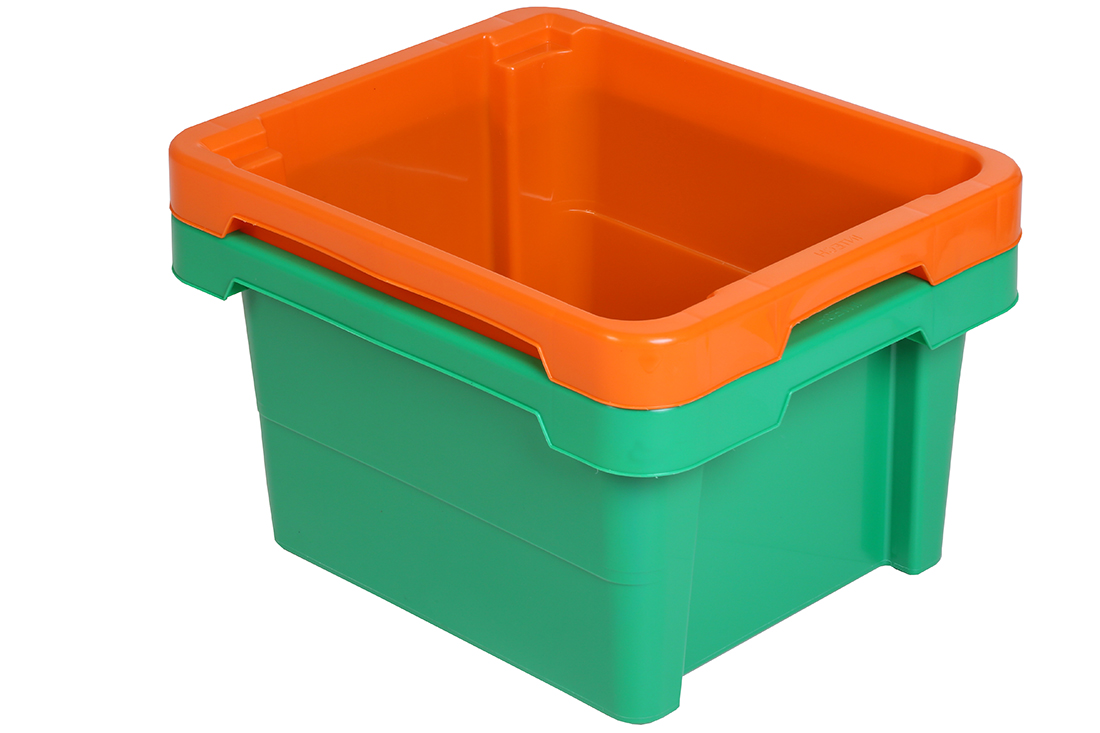 Stapelbare Drehstapelbox aus Kunststoff